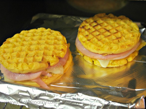 Toasting Frozen Waffle Breakfast Sandwiches #shop #4More Waffles at I'm Not the Nanny