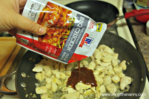 Adding McCormick Skillet Sauce to Chicken via I'm Not the Nanny