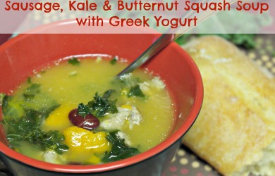 sausage kale butternut squash soup with greek yogurt