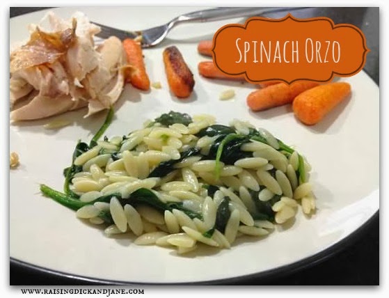 Spinach Orzo by Raising Dick and Jane