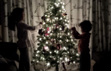 Kids Trimming the Christmas tree