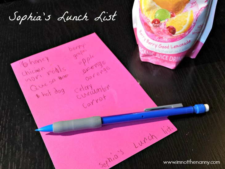 Sophia's Lunch List #RocktheLunchbox-I'm Not the Nanny