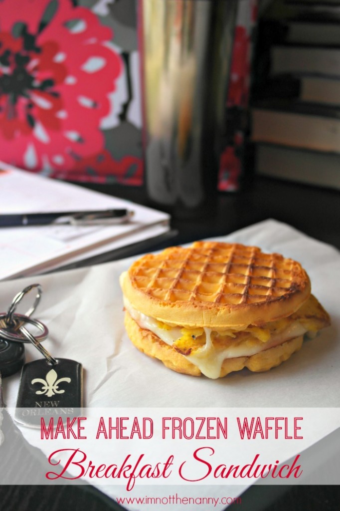 Make Ahead Frozen Waffle Breakfast Sandwiches #shop #4MoreWaffles at I'm Not the Nanny