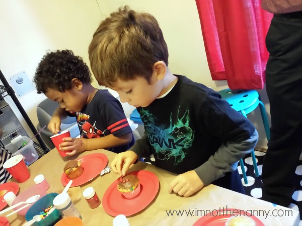 Spider-man party cupcake decorating station