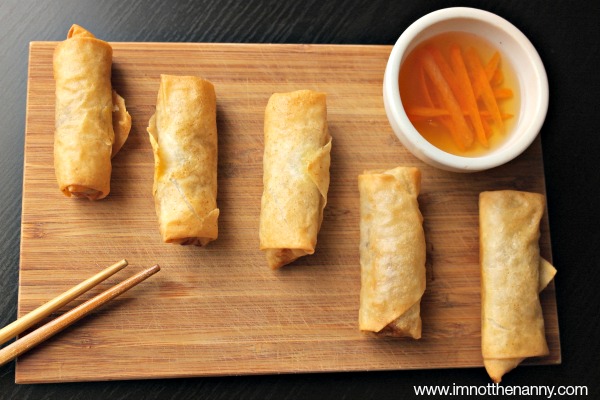 Vietnamese Chả Giò Egg Rolls with dipping sauce via I'm Not the Nanny