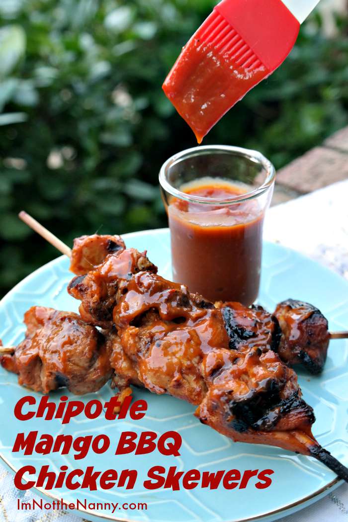 Chipotle Mango BBQ Chicken Skewers recipe via I'm Not the Nanny #VivaLaMorena #Ad