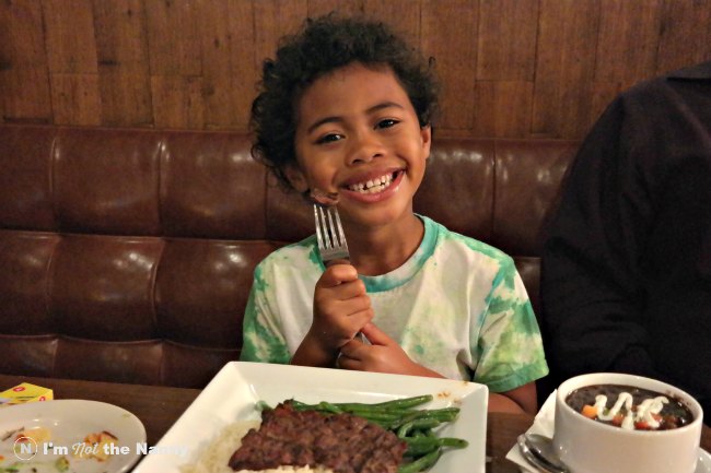 Jaxson with skirt steak from Paladar Latin Kitchen (Kids menu)
