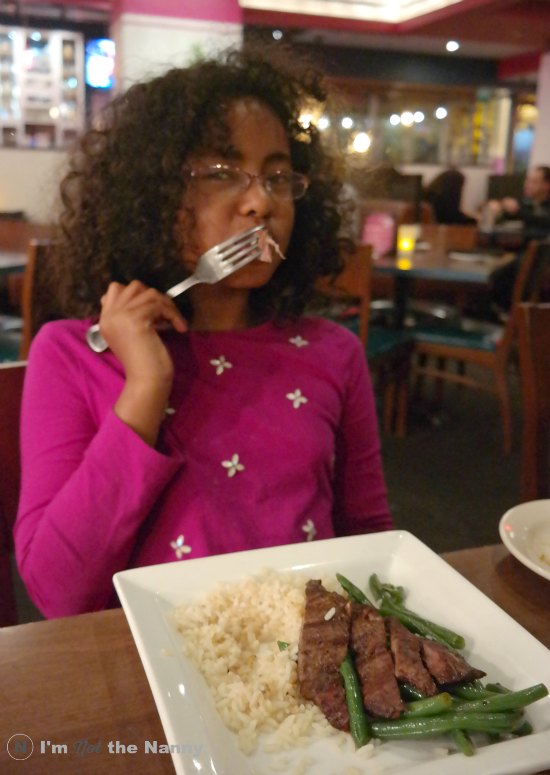 Sophia with skirt steak from Paladar Latin Kitchen (Kids menu)