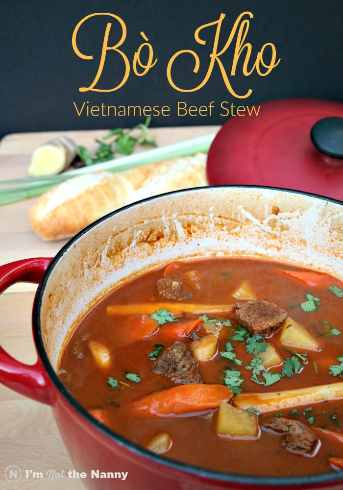 Vietnamese Beef Stew Bò Kho recipe is cooked slow for a hearty, flavorful meal. It's my favorite Vietnamese comfort food and perfect for fall. Full recipe at I'm Not the Nanny #SundaySupper