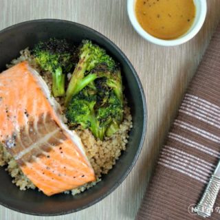 Salmon Quinoa with Roasted Broccoli Bowl with Orange Sesame Dressing. This bowl packs a protein punch and full of flavor. #SamsClubMag #CollectiveBias