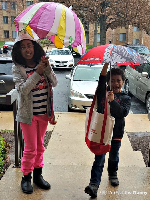 New umbrellas in the rain