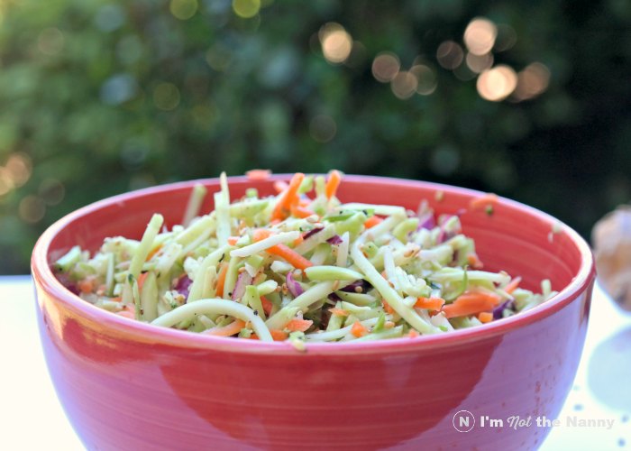 Easy sweet and tangy ginger sesame slaw recipe via I'm Not the Nanny