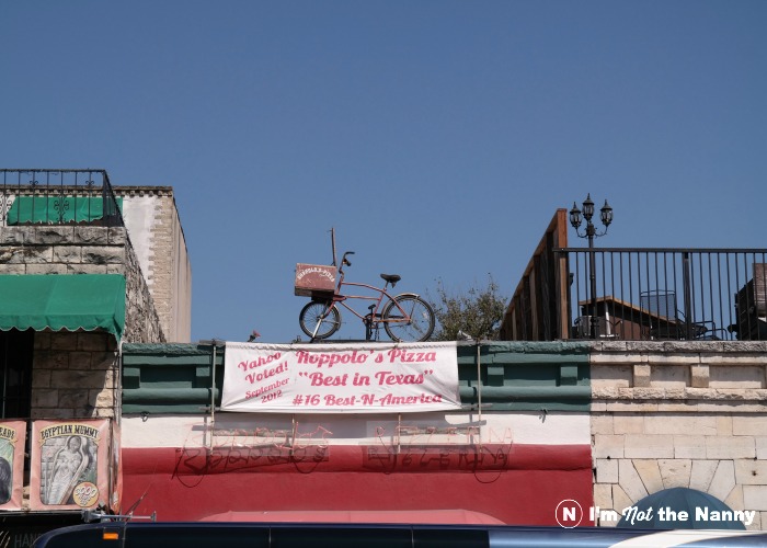 Bike on roof of Roppolos Pizza, Austin TX