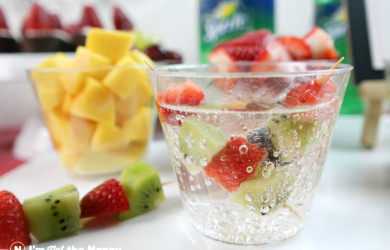 Sprite with fruit kabob garnish