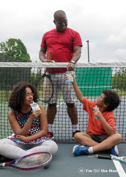 Play tennis and snacking on Stonyfield