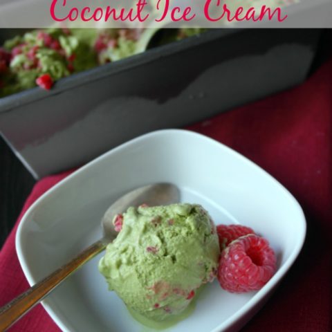 Raspberry Green Tea Coconut Ice Cream with Almond Milk